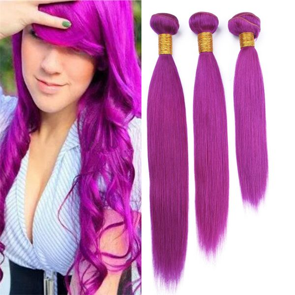Purple Color Virgin Peruvian Purple Hair Weave Bundles Silky