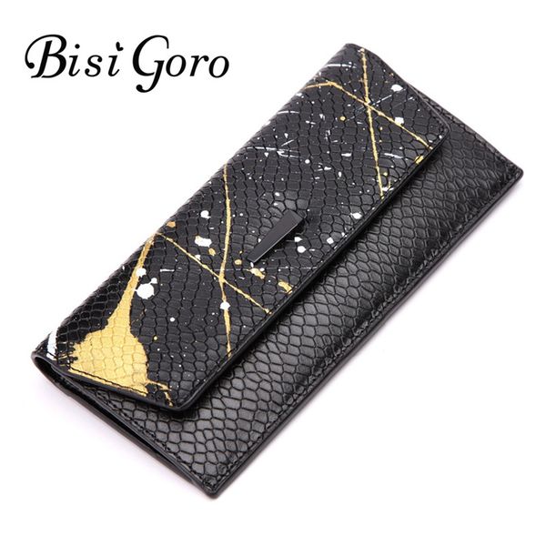 

bisi goro cowhide leather 2017 women wallet serpentine long thin purse cowhide multiple cards holder vintage clutch zipper bag, Red;black