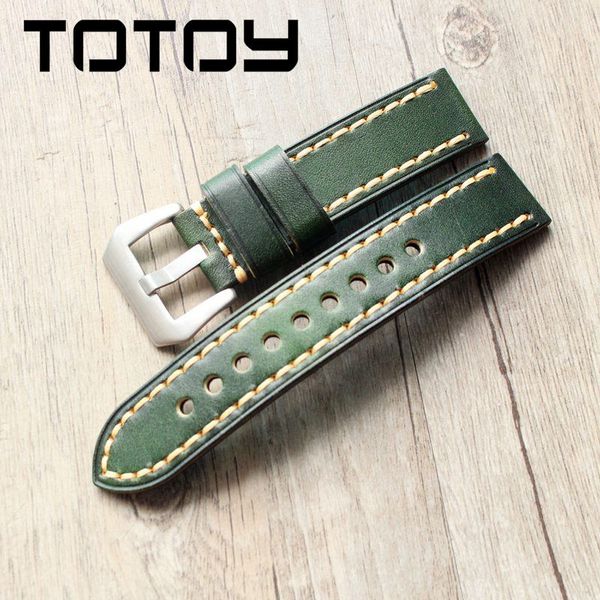 

totoy handmade green vegetable tanned leather watchbands, 20mm 22mm men's soft calfskin strap, suitable for water ghost strap, Black;brown