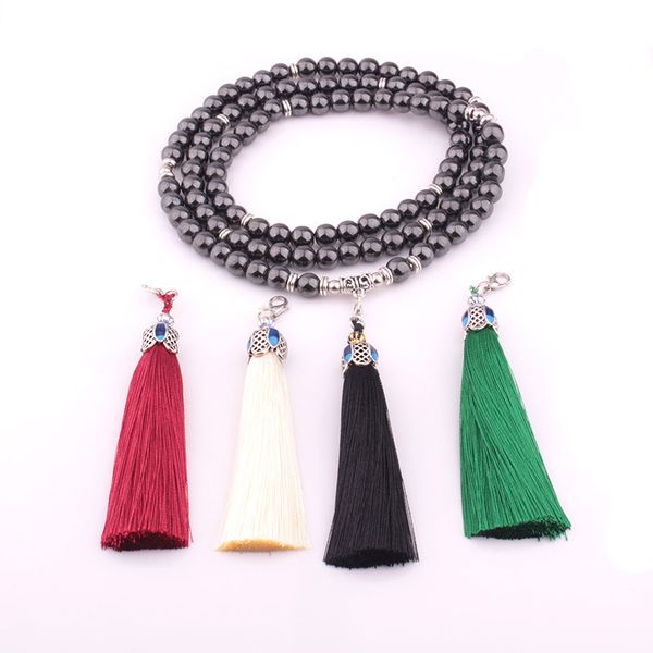 

new style natural black hematite 108 mala 7 colors tassel long necklace or bracelet trendy women or men' yoga bracelet wholesale