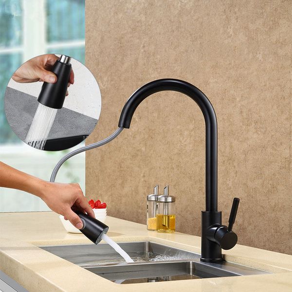 

Double Water Modes Setting Pull Out Kitchen Faucet Pearl Black And Brushed Surface Choice Mixer Sink Water Tap