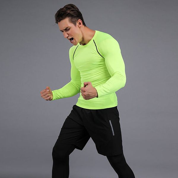 

ick solid fitness clothing men compression clothing quick dry sport suit men basketball tights clothes gym fitness jogging, Black;blue