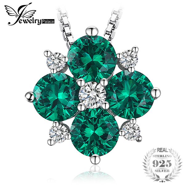 

jewelrypalace 1.45ct created emerald lucky clover necklace pendant charms 925 sterling silver fine jewelry not include the chain