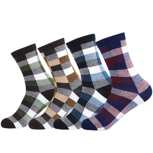 

men daily comb cotton dress socks vintage men's colorful england checks grid plaid casual crew sock, Black