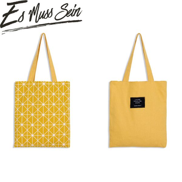 

esmusssein fashion durable women student cotton linen shoulder bag shopping tote check plaid female flax canvas handbag pouch