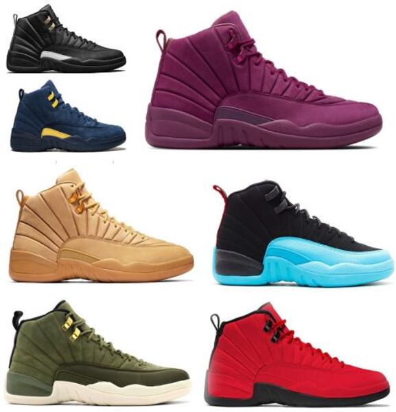 

2018 Michigan Men Basketball Shoes 12 Pink Lemonade Bordeaux Dark Grey Flu Game 12s Mens Womens Trainers Zapatos Sports Sneakers Size 41-47