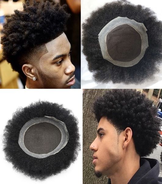 2019 Afro Kinky Curly Human Hair Mens Toupee 8x10 Afro Toupee For