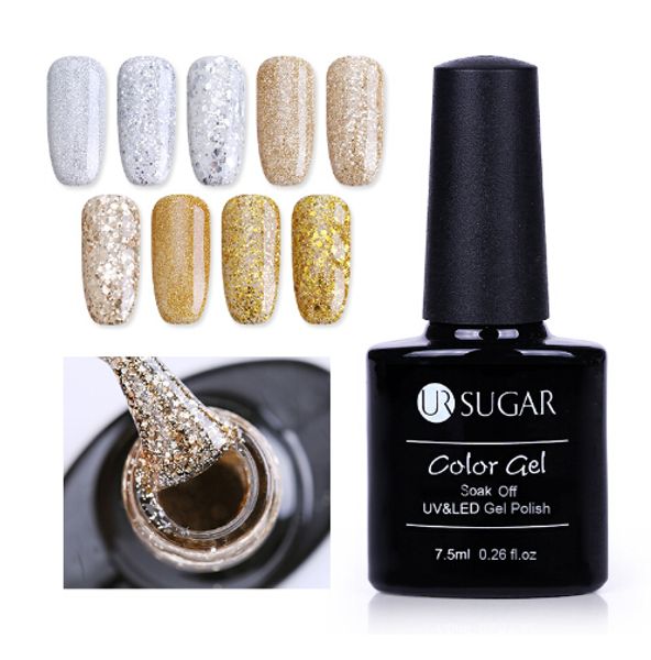 

champagne gold silver gel 7.5ml super shine glitter diamond platinum manicure soak off uv gel polish lacquer varnishes, Red;pink