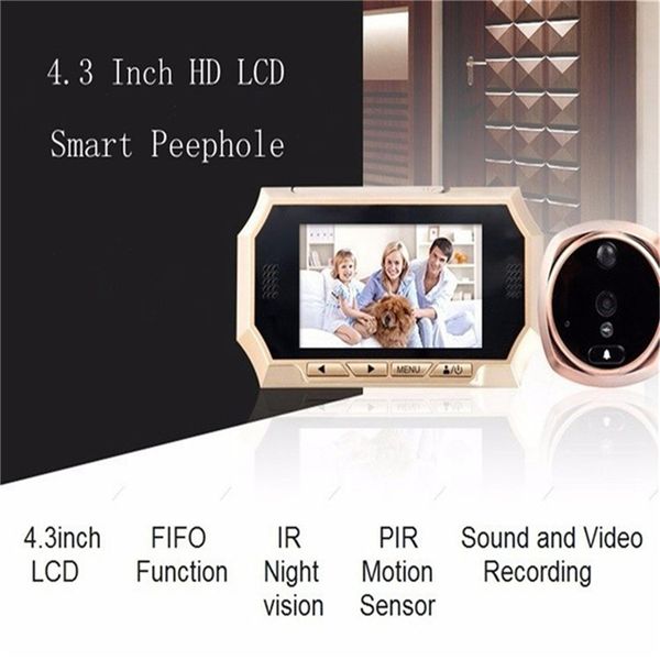 4,3 pollici 720P HD Digitale Door Viewer WIFI Campanello Visivo Intelligente Videocitofono Esterno con rilevazione di Movimento//Visione Notturna per Sicurezza Domestica Spioncino Telecamera per Porte