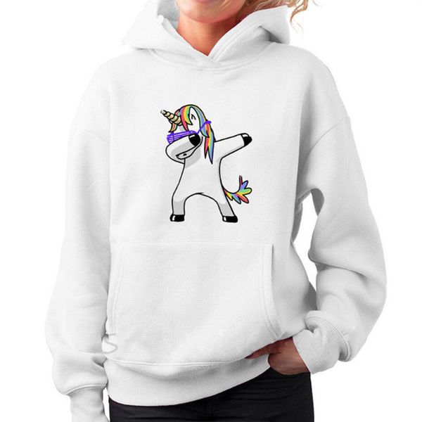 

new high street autumn women long sleeve hooded print sweet hoodie sweatshirt pullovers lucky unicorn jumper coat christmas gift, Black