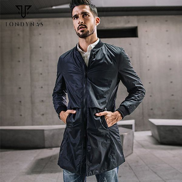 

tondynas man long sleeve standard pockets rib sleeve zipper trench 8122, Tan;black
