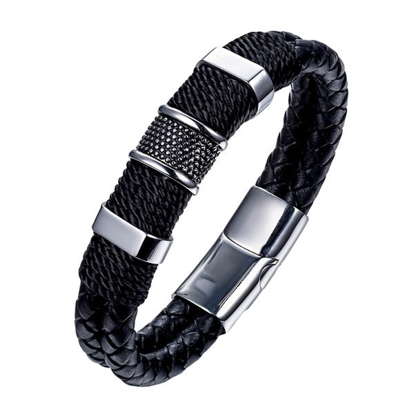 

leather men bracelet simple cool boys cowhide braid ropes bangle, Golden;silver