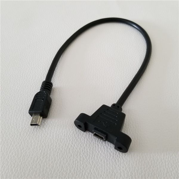 

10pcs/lot micro usb female with screws panel mount data extension cable female to male black 30cm