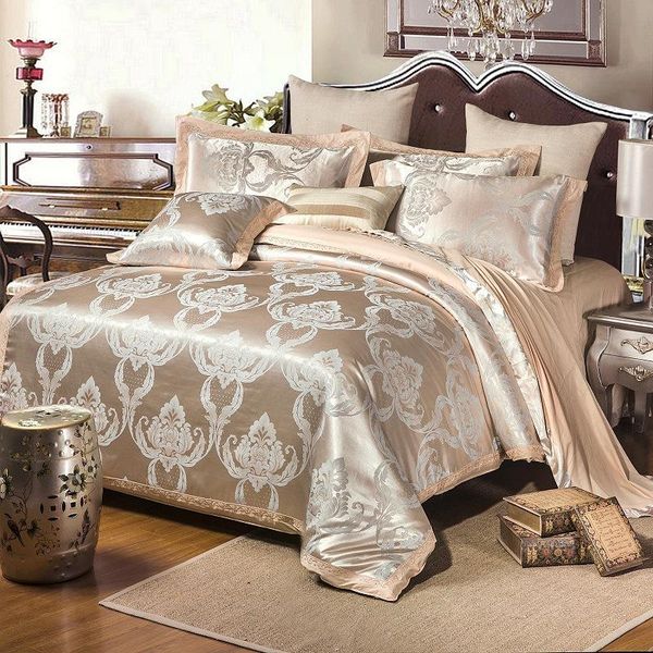Cotton Silk Lace Duvet Cover Sets Gold Silver Coffee Jacquard