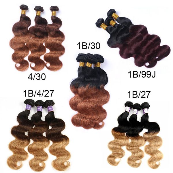 Ombre Capelli Colorati 3 Bundles Brasiliano Peruviano Malese Tessuto Capelli Umani Vergini Onda Del Corpo Ombre Colorati Bundles Venditori di Capelli 129790306