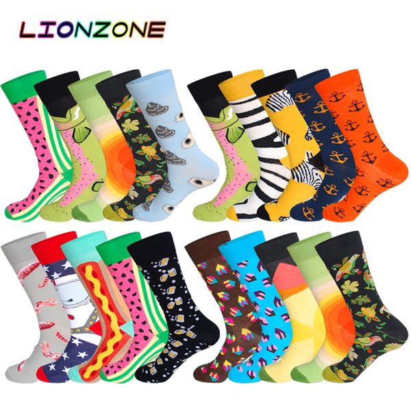 

lionzone 5pairs/lot combed cotton men socks plus size coolmax colorful pattern business funny happy dress wedding male sox, Black
