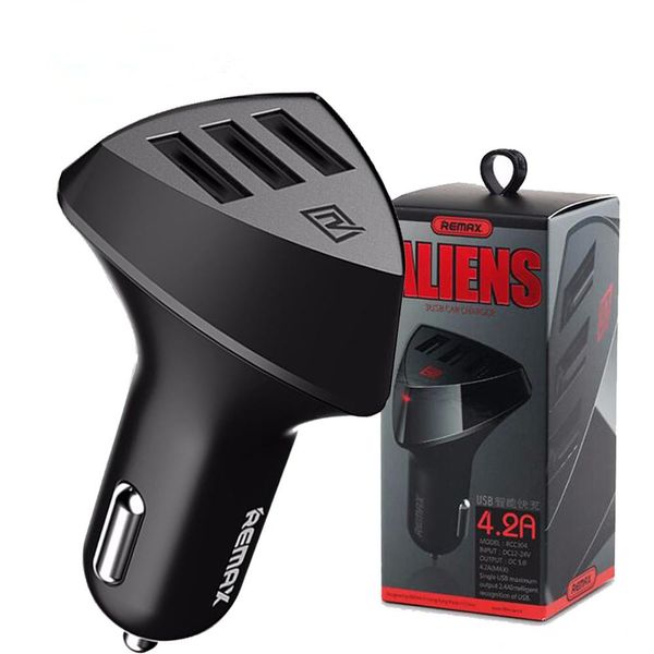 

Remax alien univer al 3 port car charger ab fireproof 5v 4 2a quick fa t car charger with retail box for iphone am ung