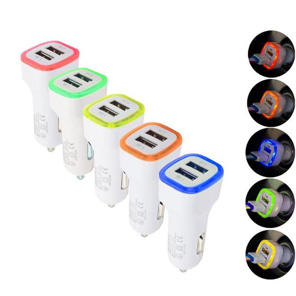 

5v 2.1a dual usb ports led light car charger adapter universal charing adapter for iphone samsung s10 htc lg cell phone