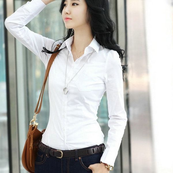 

women shirt blouse blusas mujer de moda 2018 office career shirts black white lapel plus size casual long sleeve shirt