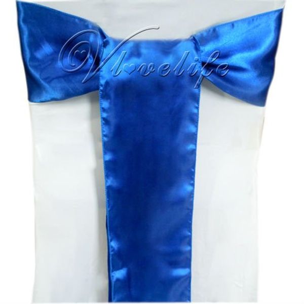 

wholesale-by express 25pcs royal blue satin chair sashes bows 15cmx275cm wedding