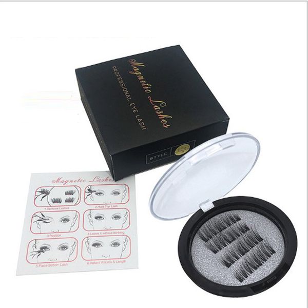 

three magnetic eyelash with black box full length strip lashes magnet natural beauty no glue reusable hand made false eyelashes
