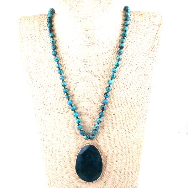 

fashion bohemian tribal jewelry long knotted stone pendant necklaces women ethnic necklace, Silver