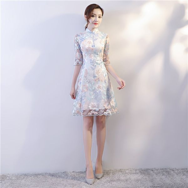 

chinese style wedding mini cheongsam retro slim party evening dress gown qipao vintage womens embroidery clothes vestidos, Red
