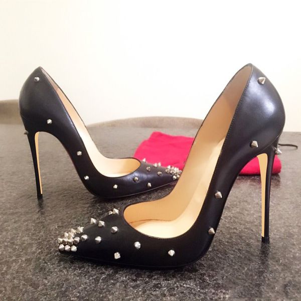 

new fashions in europe and america 12 cm rivets, pointed shoes, high heels, fine shoes, table shoes, bride shoes.