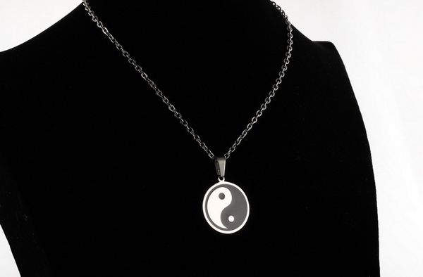 

серебряный черный цвет мужская мода инь ян сплетни кулон ожерелье из нержавеющей стали звено цепи ожерелье подарок ювелирных изделий для муж, Silver