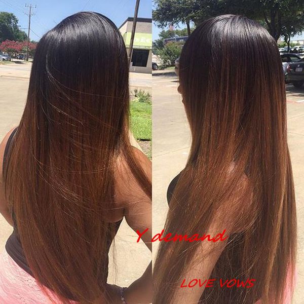 

selling fashion long ombre brown straight wig simulation brazilian human hair full wig for black women y demand