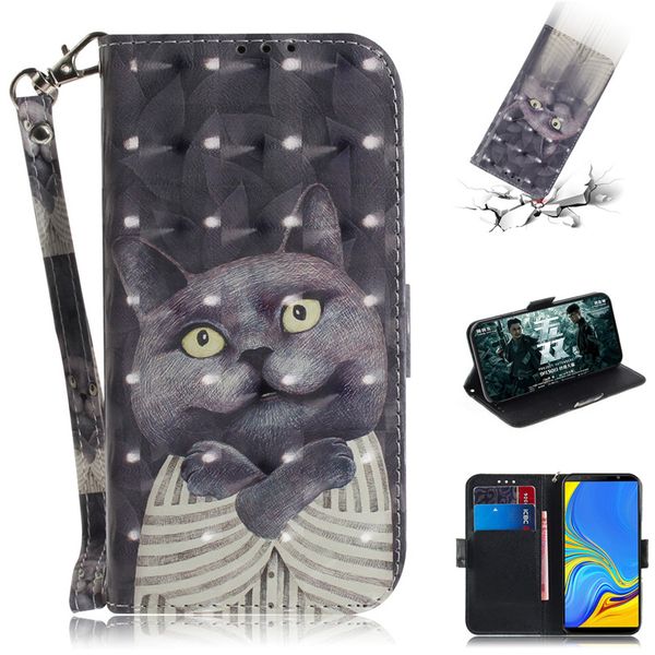 

flip cover phone bags for samsung galaxy a7 2018 a750f case 3d painting pu leather soft silicon wallet covers cases coque