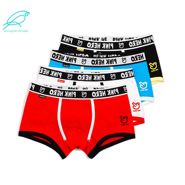 

4 colors mixed] pink hero 100% cotton men's underwear comfortable panties brand male man boxer male underpants wholesale 1201, Black;white