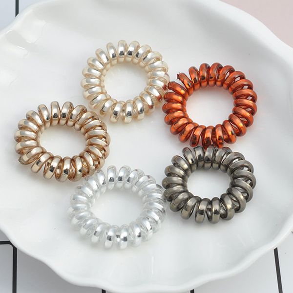 

silver brown grey telephone cord hair bands elastic plastic rubber rope hair ties women hair accessories, Pink