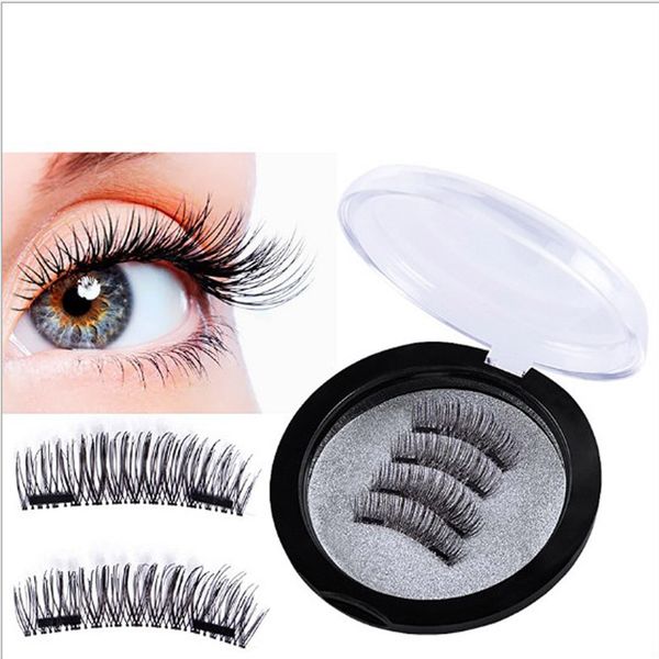 

3d magnetic eyelashes high qualtiy black wispy thick lashes two magnet strip false eyelash extension round box black package