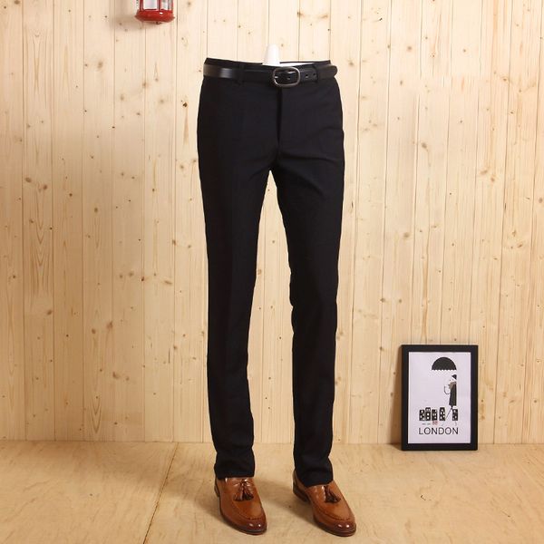 

2017 spring autumn smart casual men business wedding groom long pants black leisure zipper slim brand suits pant, White;black
