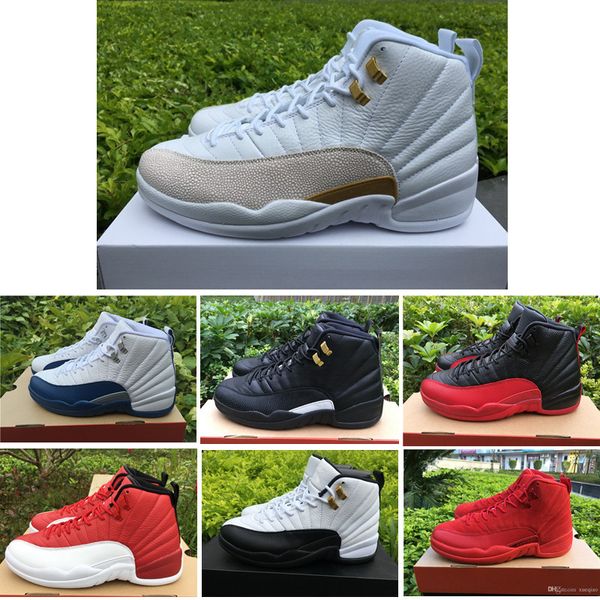 

12s fiba cny men basketball shoes reverse 12 taxi game royal blue gym red grey women bred sports sneakers trainers size 7 - 13, White;red