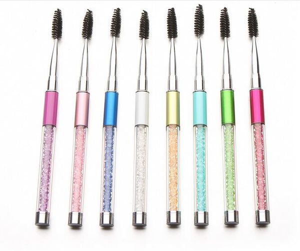 

new beauty 8 colors rhinestone acrylic handle eyelash brushes combs spiral mascara wands eyelash extension applicator spoolers makeup tool