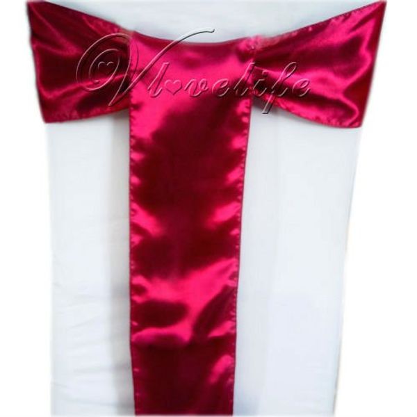 

wholesale-50pcs burgundy satin chair sashes bows 15cmx275cm wedding party decorations supply