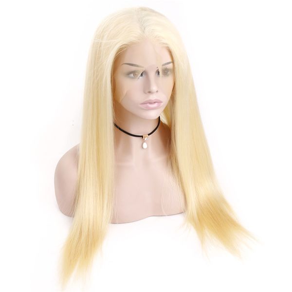 

blonde 613# color brazilian virgin human hair full lace front wigs density 150% straight hair full lace front wig with baby hair, Black;brown