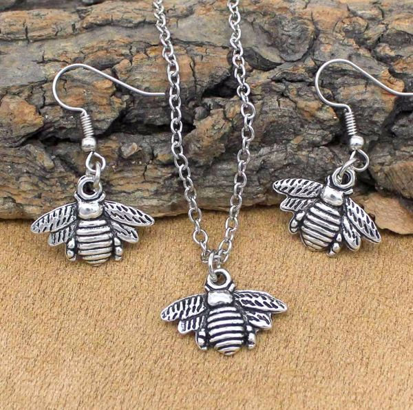 

women jewelry set antique silver insect honey bee drop earrings necklace sets for women girls party gift