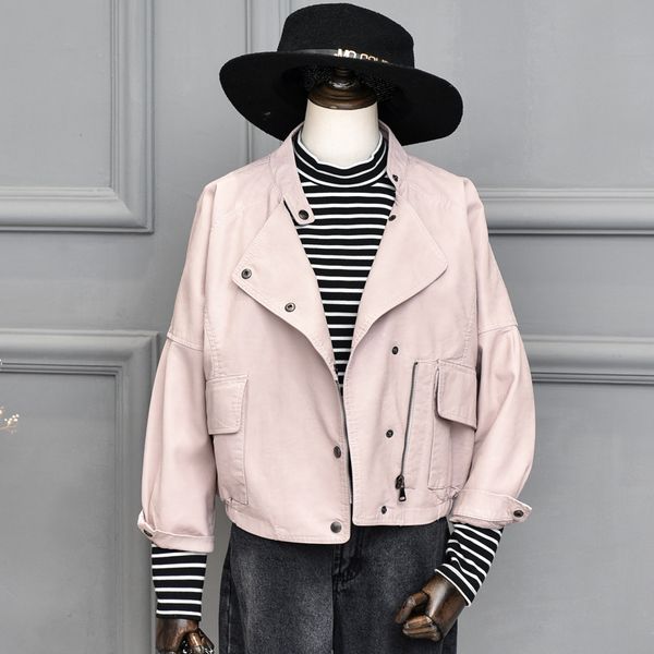 

spring autumn pu leather jacket women fashion slim black motorcycle short coat zipper outerwear soft faux leather jackets sf1080