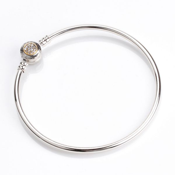 

100% factory price 925 sterling silver bracelet bangle with logo engraved for pb0013 european charms and diy original jewelry, Golden;silver