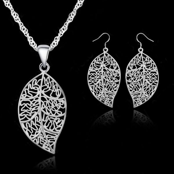 

jexxi leaf leaves design jewelry sets 925 sterling silver jewelry set pendant necklaces hook earrings new fashion