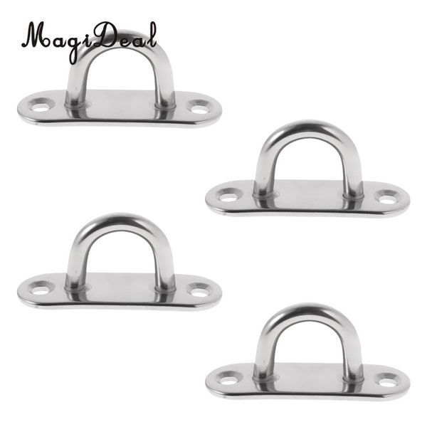 

magideal 4 pieces 304 kayak grade stainless steel oblong pad eye plate staple 5mm for yacht flatable fishing boat dinghy access