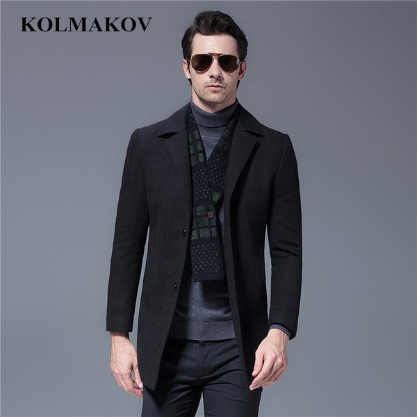 

kolmakov 2018 men's woolen coats with scarf collar homme autumn fashion wool trench coat male business casual wool jackets m-3xl, Black