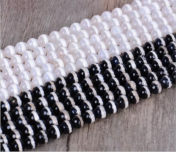 

8-12 mm, natural semi-precious stone ,diy round faceted black and white double colors agate loose beads