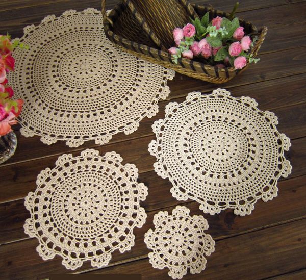 

15/25/35/45/50cm luxury cotton crochet lace doilies for home decor dinning table decor with flower placemat doily
