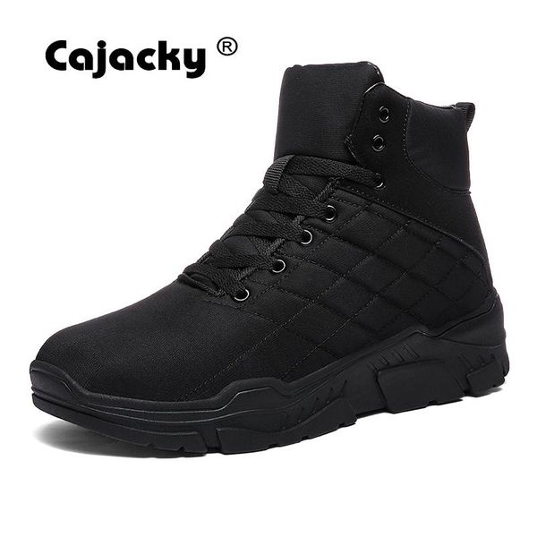 

cajacky men boots winter snow boots warm fur men shoes plush botas hombre plus size high sneakers black blue