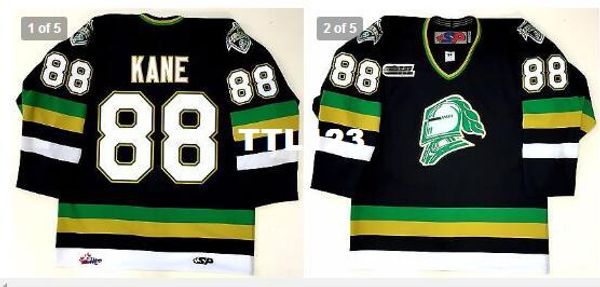 

реальные мужчины реальный полный вышивка #88 патрик кейн лондон рыцари ohl джерси нью-чикаго блэкхокс или обычай любое имя или номер хоккейн, Black;red