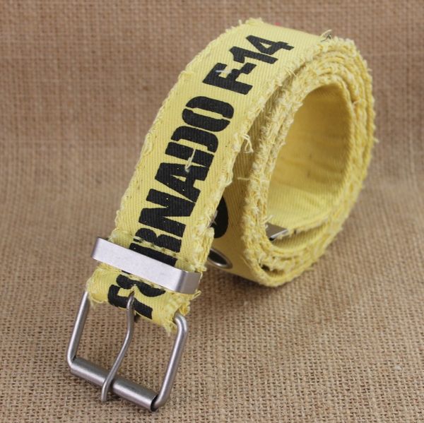 

3.7cm yellow printting canvas waist belt, Black;brown